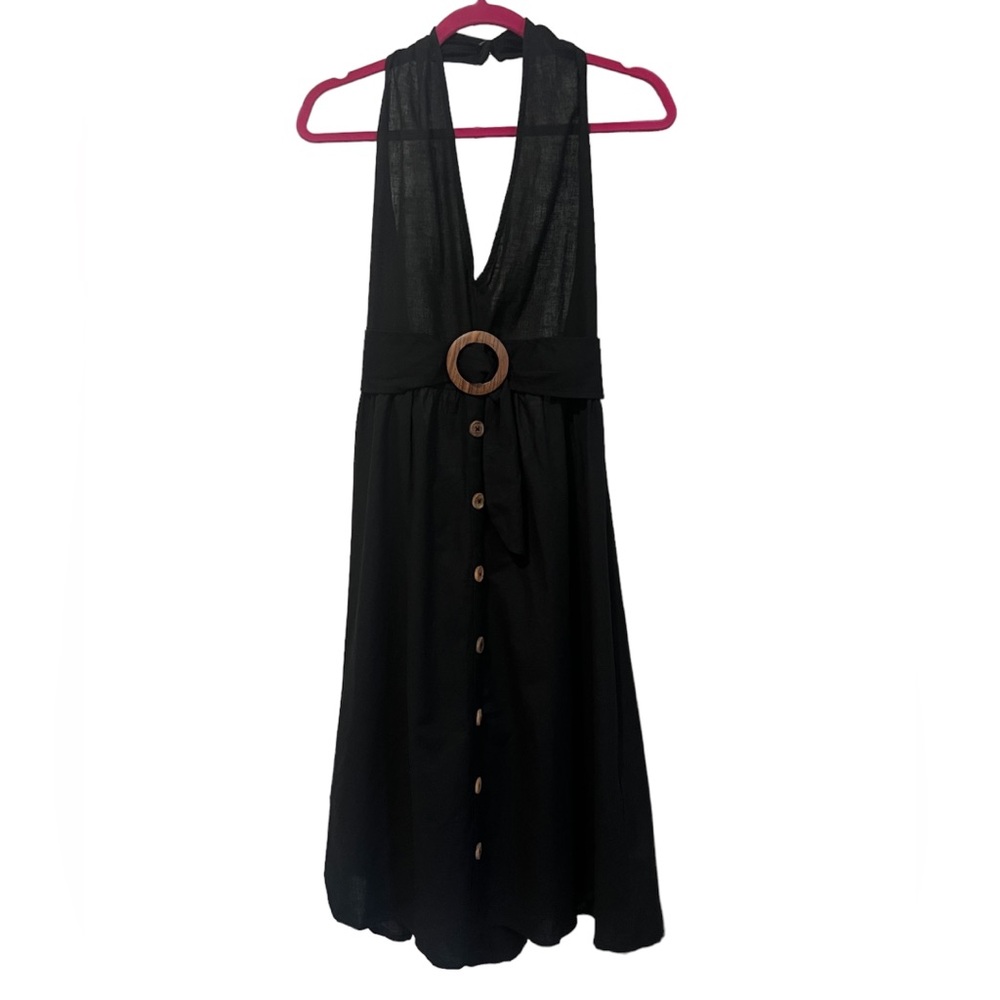 NWT ASOS Black Linen/Cotton Halter Midi Dress (Size 10)
